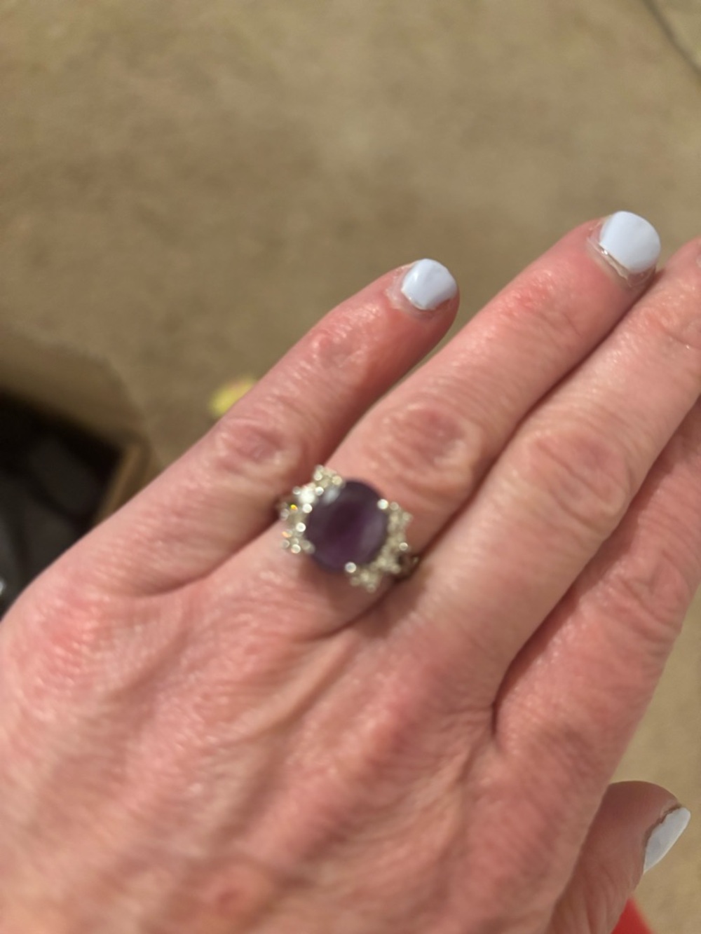 REAL antique amethyst and diamond ring satin white gold